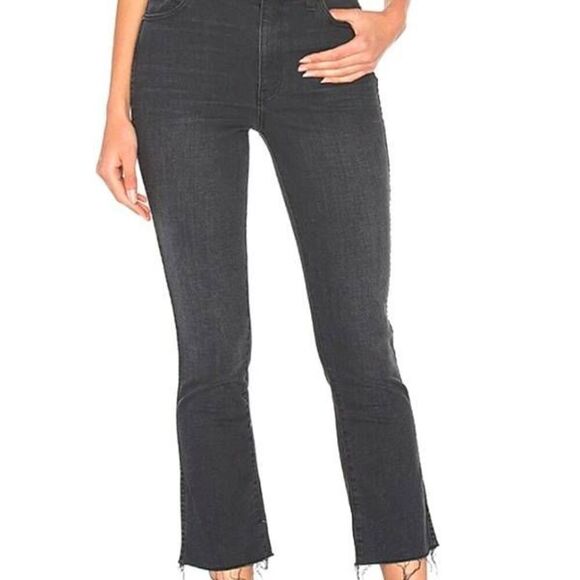 THE GREAT The Nerd Raw Hem Jeans In Black Kick Flare High Rise Straight sz 25 - Picture 1 of 5